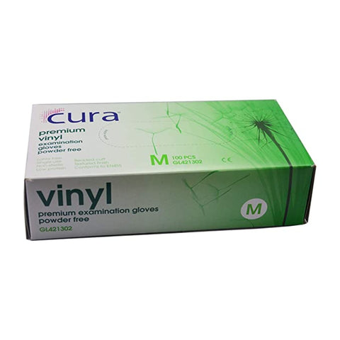 Non-Sterile, Powder free Cura Vinyl Gloves | Size medium